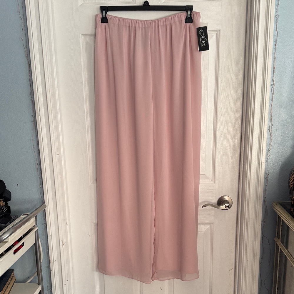 Alex Evenings Blush Pink Wide-Leg Chiffon Pants